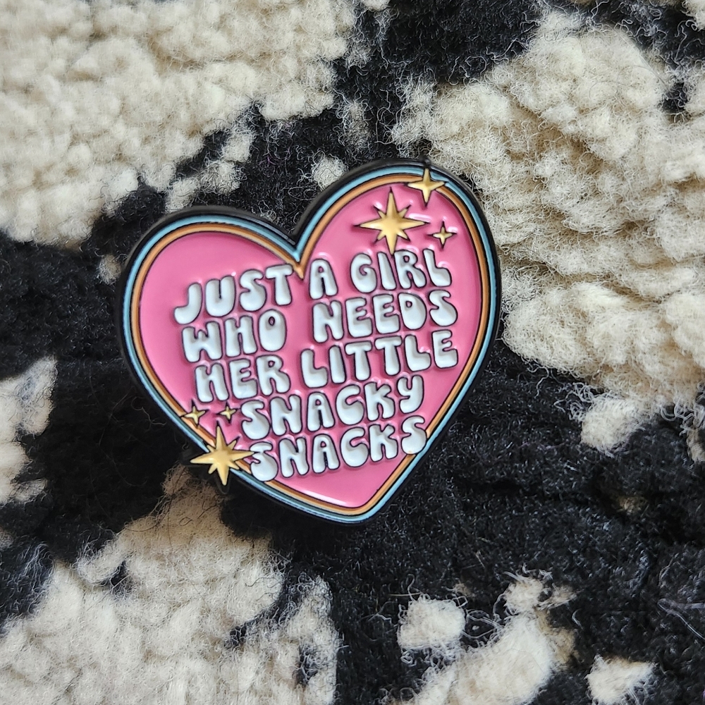 Hot Topic Pink Heart Girl Needs Her Snacks Brooch